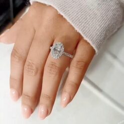 Oval Cut White Sapphire 925 Sterling Silver Halo Engagement Rings