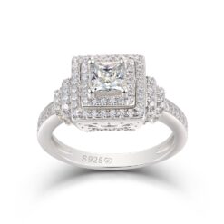 Princess Cut White Sapphire 925 Sterling Silver Halo Engagement Rings