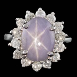 14K WHITE GOLD 5.50CT STAR SAPPHIRE 1.00CT DIAMOND RING