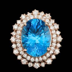 14K ROSE GOLD 12.00CT TOPAZ 1.80CT DIAMOND RING