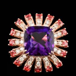 14K ROSE GOLD 7.50CT AMETHYST 1.00CT DIAMOND RING