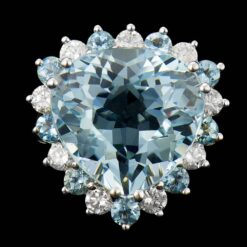 14K WHITE GOLD 10.35CT AQUAMARINE 0.40CT DIAMOND RING