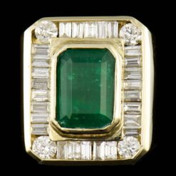 14K YELLOW GOLD 5.00CT EMERALD 1.38CT DIAMOND MENS RING