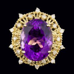 14K YELLOW GOLD 17.90CT AMETHYST 0.60CT DIAMOND RING