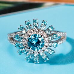 Round Cut Aquamarine 925 Sterling Silver Halo Engagement Rings