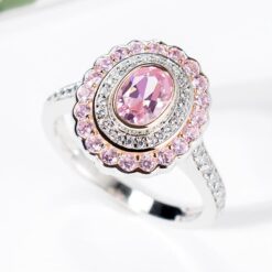 Oval Cut Pink Sapphire 925 Sterling Silver Double Halo Engagement Rings