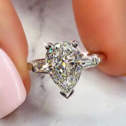 Pear Cut White Sapphire 925 Sterling Silver 3-Stone Engagement Rings