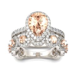 Jeulia Halo Pear Cut Sterling Silver Bridal Set