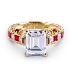 Jeulia Gold Tone Emerald Cut Sterling Silver Ring