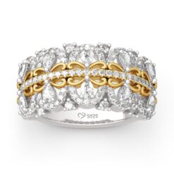 Jeulia "Your Crown" Pear Cut Two Tone Sterling Silver Women's Band