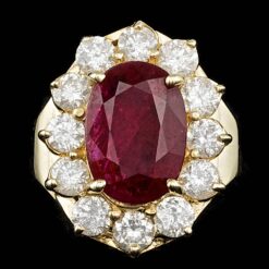 14K YELLOW GOLD 4.00CT RUBY 2.00CT DIAMOND RING