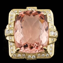 14K YELLOW GOLD 16.50CT MORGANITE 1.00CT DIAMOND RING