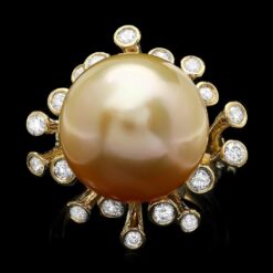 14K YELLOW GOLD PEARL 0.79CT DIAMOND RING