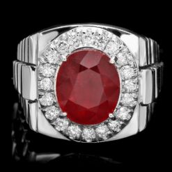 14K WHITE GOLD 7.00CT RUBY 0.90CT DIAMOND MENS RING