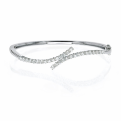 18kt white gold twin band curved off-set diamond bangle (2.1mm)