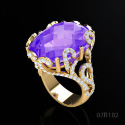 Cushion Checkerboard Cut Amethyst Ring