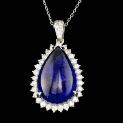 14K WHITE GOLD 23.00CT TANZANITE 1.60CT DIAMOND NECKLACE