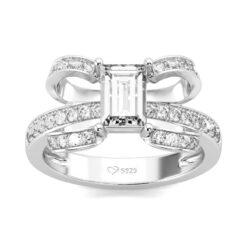 Jeulia Unique Design Emerald Cut Sterling Silver Ring