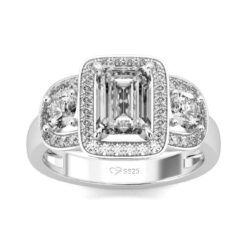 Jeulia Halo Emerald Cut Sterling Silver Ring