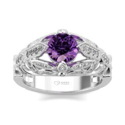 Jeulia Milgrain Round Cut Sterling Silver Ring