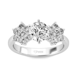 Jeulia Side Stone Round Cut Sterling Silver Ring