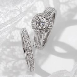 Round Cut White Sapphire 925 Sterling Silver Halo Bridal Sets