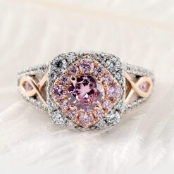 Round Cut Pink Sapphire 925 Sterling Silver Rose Gold Halo Engagement Rings