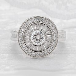 Round Cut White Sapphire 925 Sterling Silver Double Halo Engagement Rings