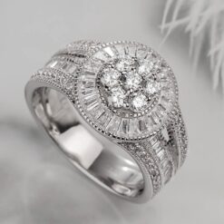 Round Cut White Sapphire 925 Sterling Silver Halo Engagement Rings