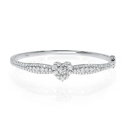 18kt White Gold Halo Heart Bangle