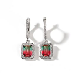 Jeulia "One of a Kind" Emerald Cut Sterling Silver Watermelon Earrings