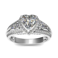Jeulia Three Stone Halo Heart Cut Sterling Silver Ring