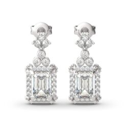 Jeulia Vintage Flower Halo Emerald Cut Sterling Silver Drop Earrings