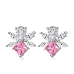Jeulia "Pink Sugar" Flower Design Sterling Silver Stud Earrings