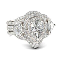 Jeulia Double Halo Pear Cut Sterling Silver 3PC Ring Set