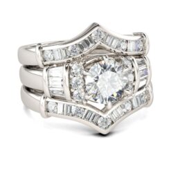 Jeulia 3PC Art Deco Round Cut Sterling Silver Ring Set