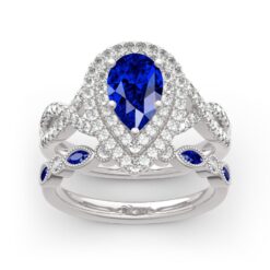 Jeulia Double Halo Pear Cut Sterling Silver Ring Set