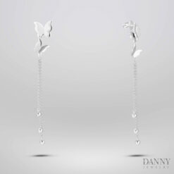 Bông tai Bướm đôi rơi , Bạc 925 ,Xi Rhodium - BT0016