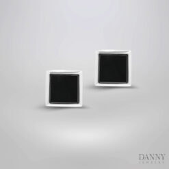 Bông tai gắn đá Onyx, Bạc 925 Xi Rhodium - BT0017