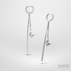 Bông tai Bướm dây khoen tròn, Bạc 925, xi Rhodium - BT0022