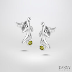 Bông tai Sừng Hươu, đính đá Peridot 0.23cts, Bạc 925, xi Rhodium - BT0034