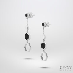 Bông Tai Nữ Danny Jewelry Bạc 925 Hình Lục Giác Đính Đá Onyx Xi Rhodium BT0041
