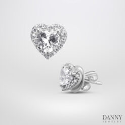 Bông tai trái tim Cz - Bạc 925 xi Rhodium - BT0056