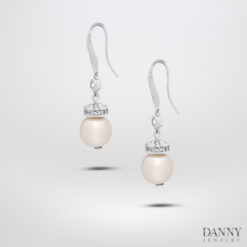 Bông tai ngọc ốc - Cz, Bạc 925 xi Rhodium - BT0057