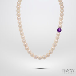 Ngọc ốc 9.0mm 44v đính Amethyst 10.0mm khoá Bạc 925 xi Rhodium - DNNO002