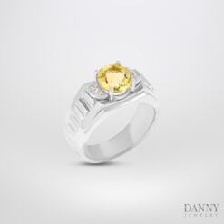 Nhẫn nam bánh răng đá Citrine đính đá Cz - Bạc 925 xi Rhodium - HNN003