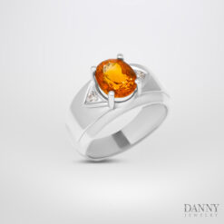 Nhẫn nam đá Citrine đính đá Cz - Bạc 925 xi Rhodium - HNN004