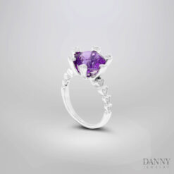 Nhẫn Amethyst,14cz, Bạc 925 Xi Rhodium - N0016AM