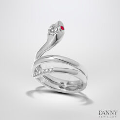 Nhẫn Con Rắn đính đá Sapphire và đá Cz, Bạc 925, xi rhodium - N0053