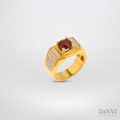 Nhẫn Nam đá Garnet 1.30Cts đính đá Cz - Bạc 925 xi vàng 18k - N0072